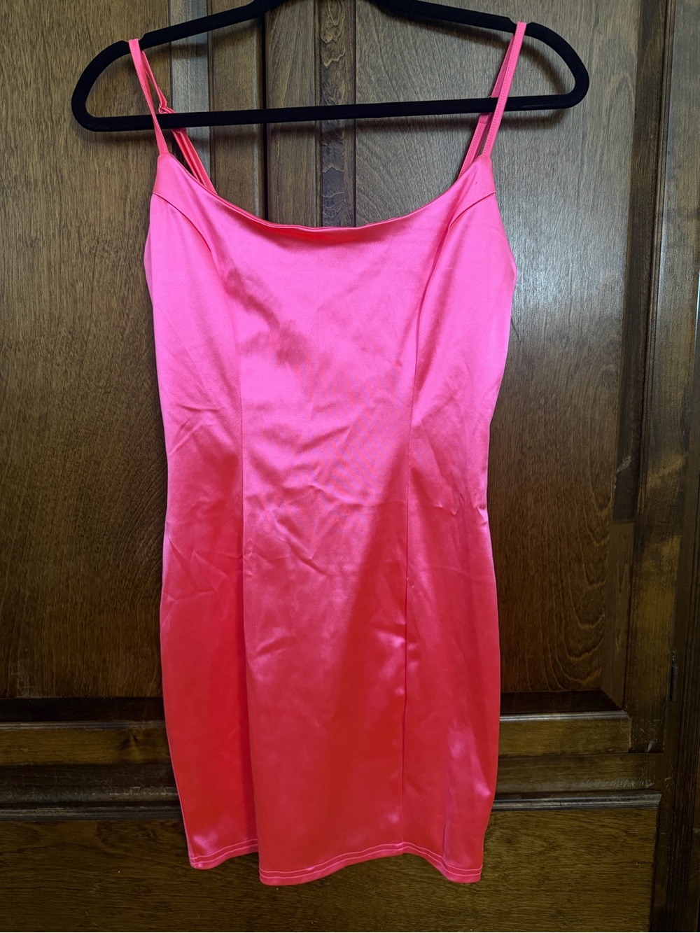 Fashion Nova Hot Pink Satin Slip Dress with Adjustable Straps